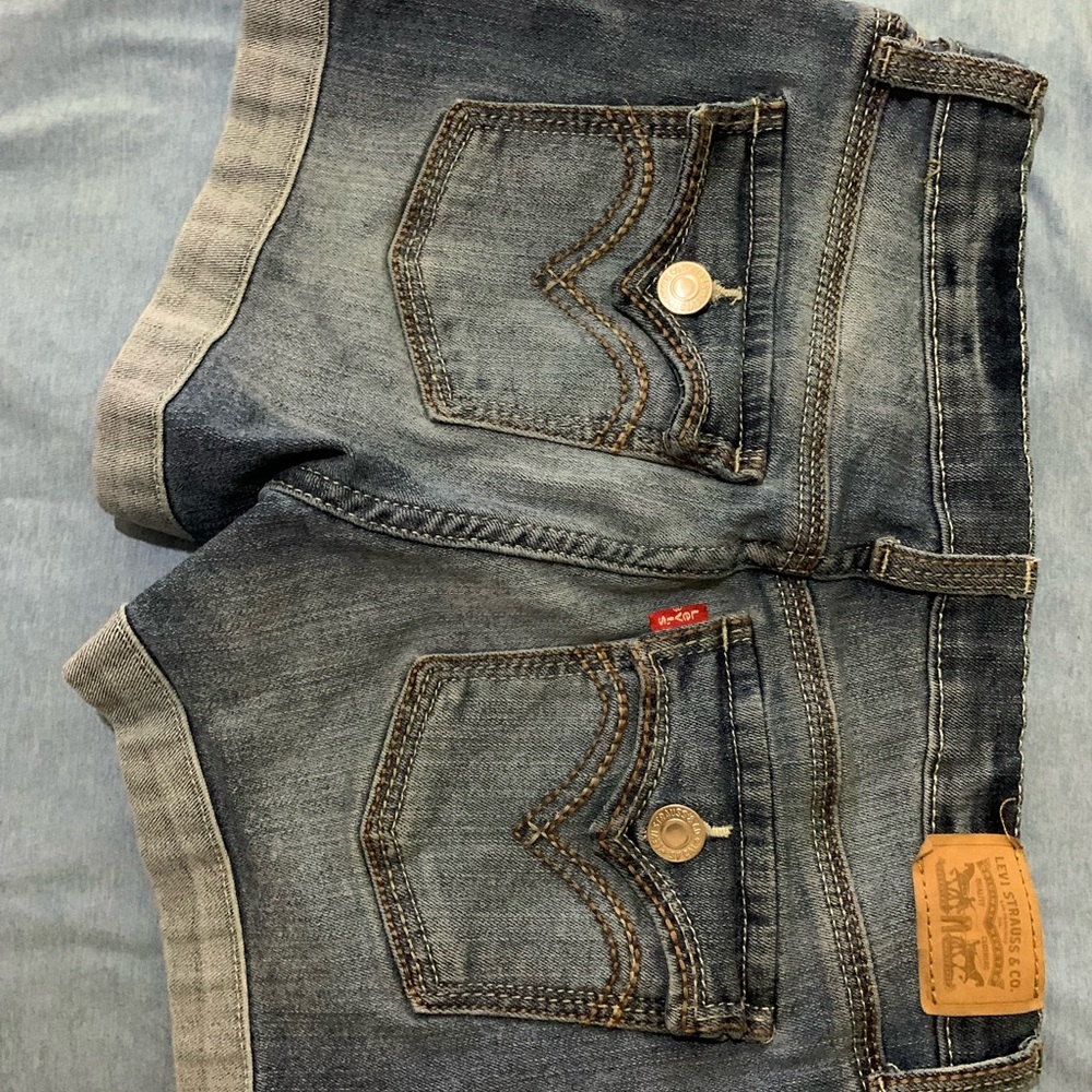 Levi's Girls Blue Denim Stretch Shorts with Rolled Hem